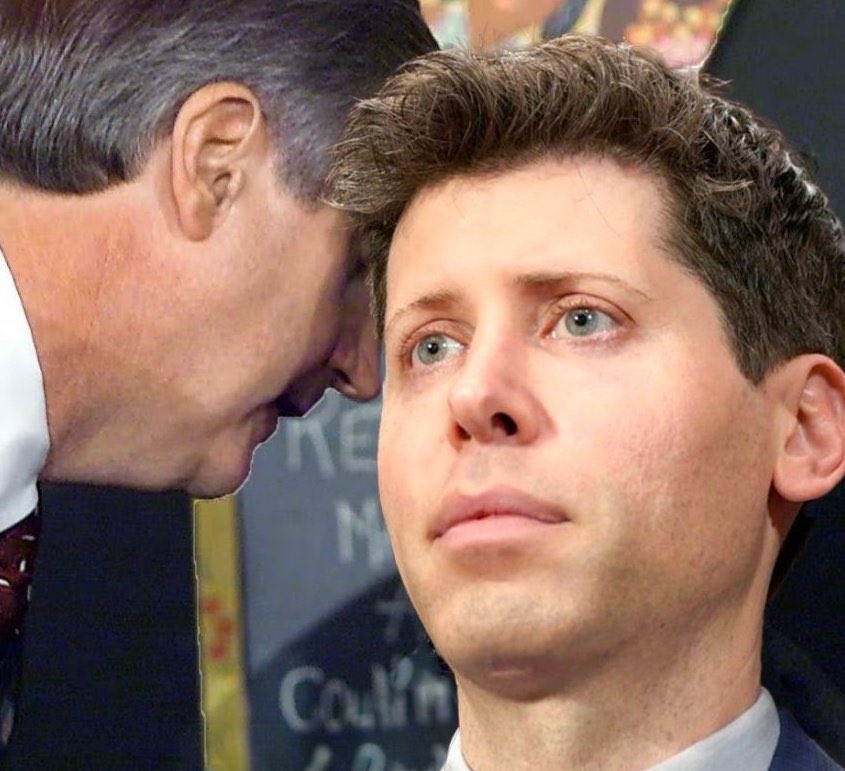 George W. Bush whispering to Sam Altman
