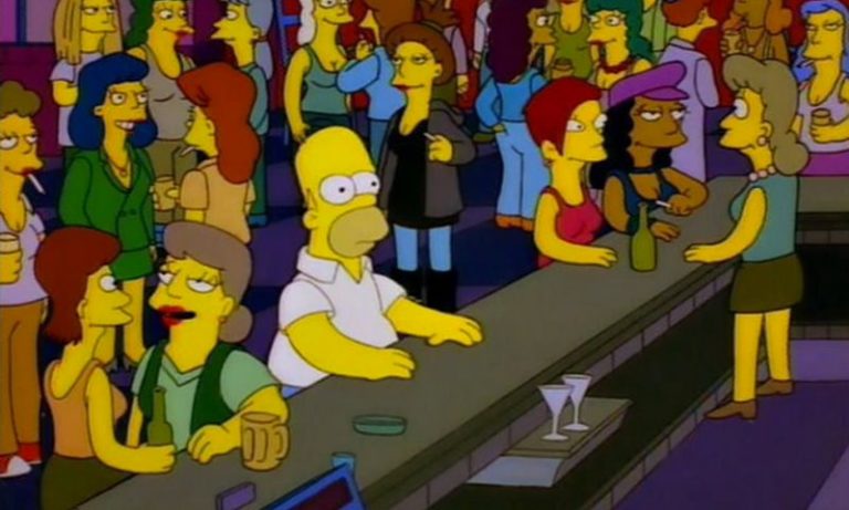 Homer Simpson surrounded by women