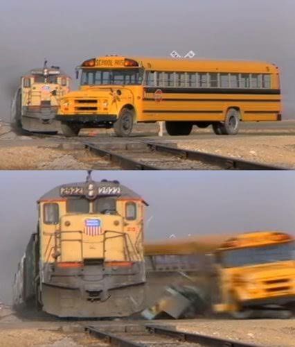 Train hits school bus